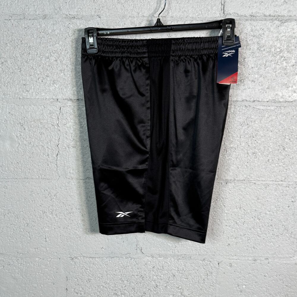 Reebok Men's Regular-Fit Mesh-Panel Satin Basketball Shorts, Black Medium